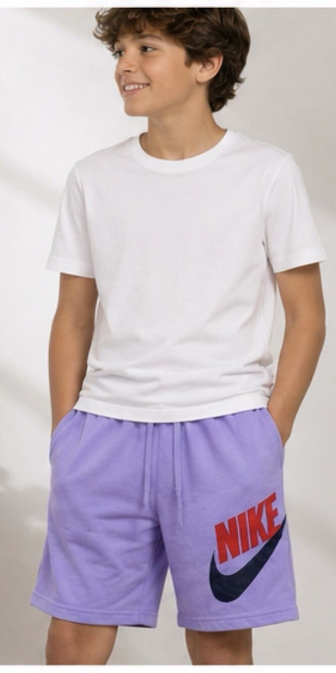 Nike Boys M Purple Fleece Shorts Big Logo Swoosh Drawstring